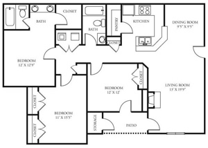 Three Bedroom / Two Bath floor plan